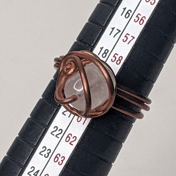 Handmade Copper Wire Wrapped Clear Quartz Crystal Ring - Boho Gemstone Jewelry - Picture 6 of 10
